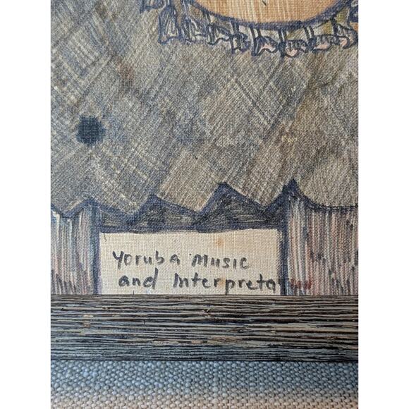 "Yoruba Music And Interpretation" Signed Folk Art Painting on Fabric Canvas - Picture 3 of 11